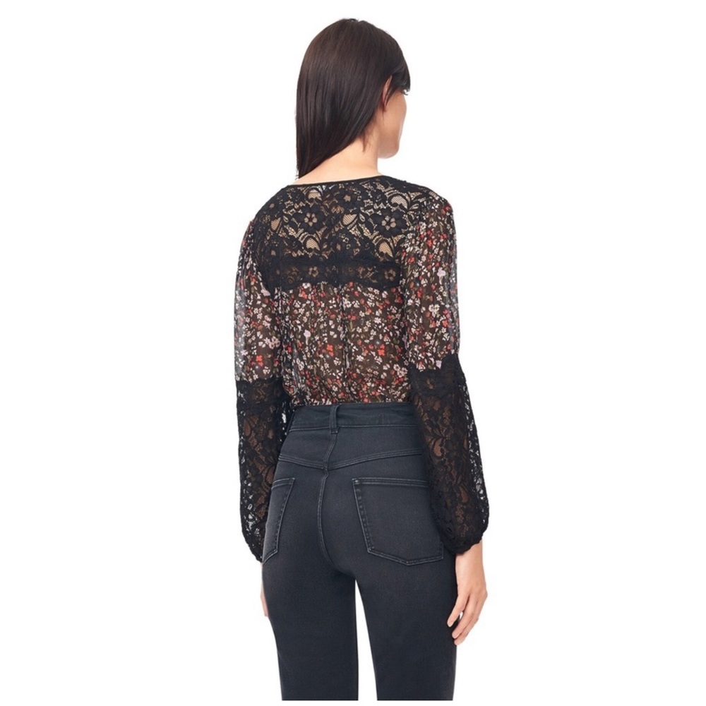 Rebecca Taylor pin tuck chiffon lace accent sheer blouse floral print - Picture 2 of 8